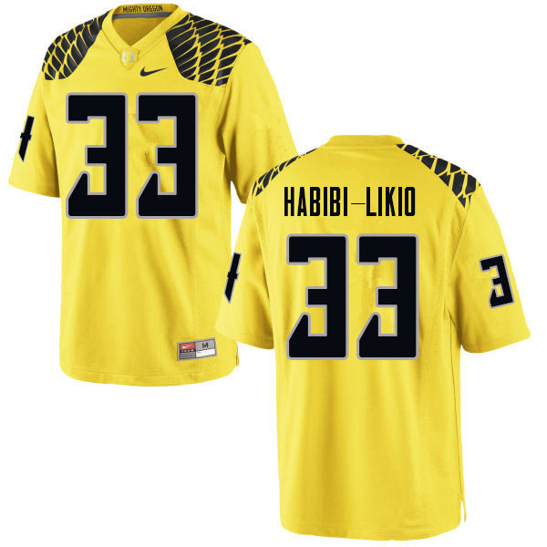Men #33 Cyrus Habibi-Likio Oregn Ducks College Football Jerseys Sale-Yellow